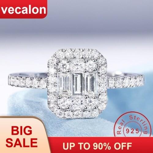 Vecalon Jewelry 100% Real 925 Sterling Silver promise ring T shape 5A Zircon Cz Engagement wedding Band rings for women Bridal