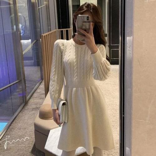 Knit Dress Women 2020 Autumn and Winter New Korean Version of The Waist and Thin Retro Base Twist Sweater Skirt