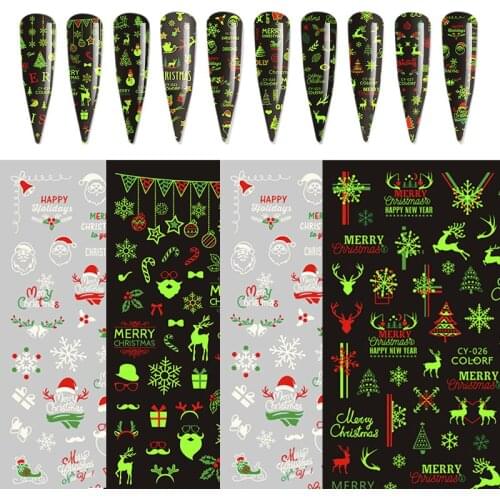 1 Sheet Christmas Luminous 3D Nail Sticker Snowflake Angel Nail Art Stickers DIY Santa Snowflakes Deers Nail Art Decoration
