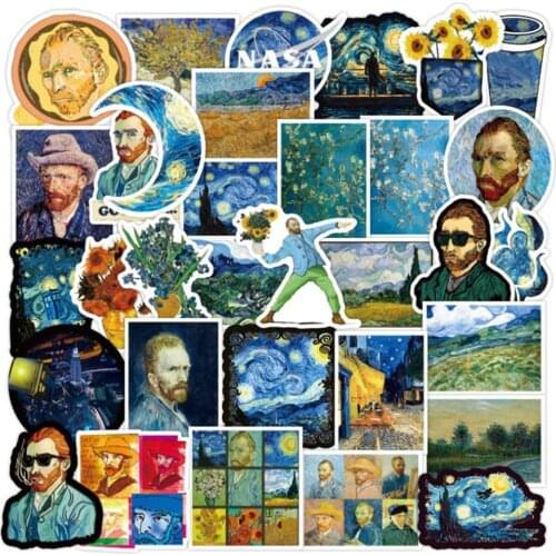 10/30/50 PCS Cartoon Van Gogh Oil Painting Exhibition Diary Book Graffiti Luggage Laptop Toy Decoration Sticker Wholesale
