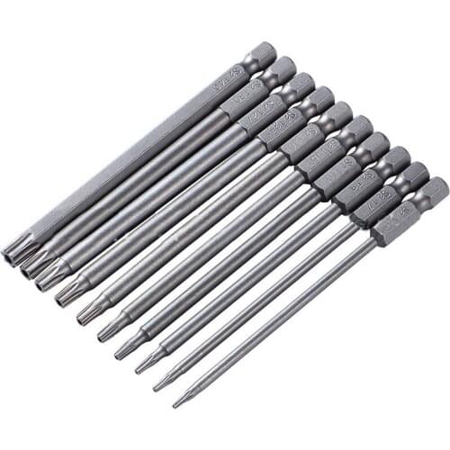 10pcs/set 100mm Magnetic Torx Bits Combination Sandblasting S2 Alloy Steel Electric Screwdriver Bit Kit Tool Accessories T6-T40