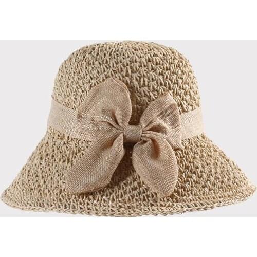 2021 Bowknot Handmade Straw Hat Foldable Sun Hat Outdoor Travel Hat for Girl and Women 04