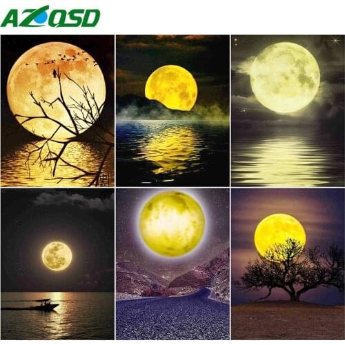 AZQSD 5D Diamond Painting Moon Sea Full Drill Square Handmade Gift Diamond Embroidery Landacape Mosaic Childrens Room Decor