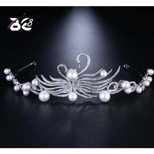 Be 8 2018 New Stunning Clear Cubic Zirconia Pearls Wedding Tiaras and Crowns Royal Party Crown Women Hair Jewelry H101