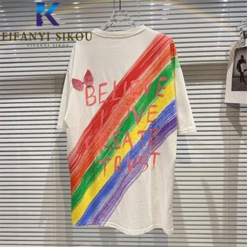 White T-shirt Women 2021 Summer Fashion Graffiti Letter Print T shirt O-Neck Short Sleeve Tees Butterfly Appliques Loose Tops