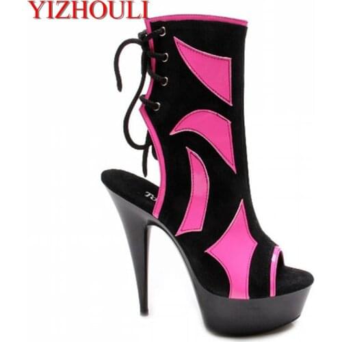 Sexy Front Strap Cool Boots 15cm High-Heeled Shoes Female Sandals Unusual High Heel Shoes Fashion 6 Inch Red / Pink Ankle Boots