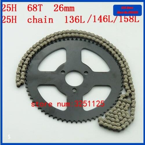 25H chain set 25H 136L /146L /158L links loops Chain + Rear Sprocket 68T tooth 26mm For 47cc 49cc Mini Pocket Bike ATV quad