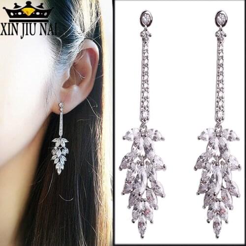Design Long Christmas Tree Crystal Drop Earrings For Women Luxurious Jewelry Paved Shining Cubic Zirocnia Sone Pendientes Mujer