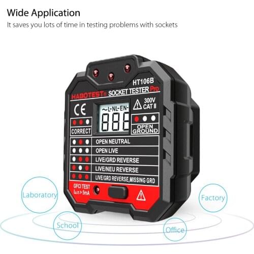HABOTEST Advanced Electric Socket Tester Automatic Neutral Live Earth Wire Testing Circuit Polarity DetectorLeakage Test