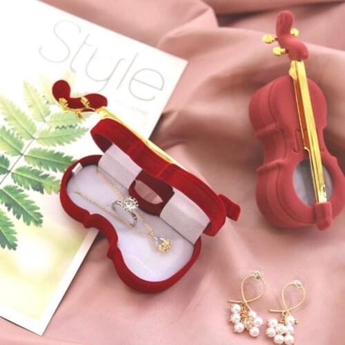 HOSENG Red and Pink Violin Women Fashion Wedding Ring Necklace Box Velvet Earring Jewelry Packaging Box HS_456