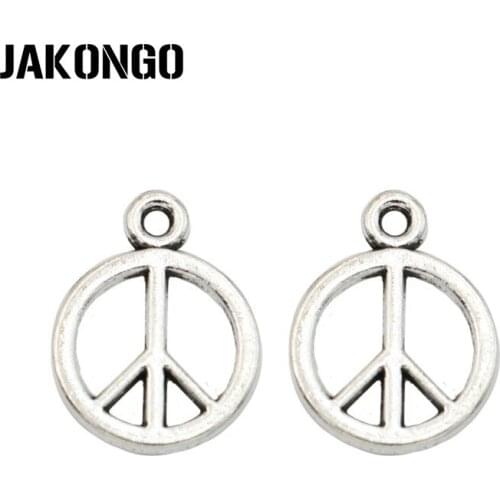 JAKONGO Antique Silver Plated Peace Sign Charms Pendant for Jewelry Making Bracelet Earrings Accessories DIY 18x15mm 20PCS/lot