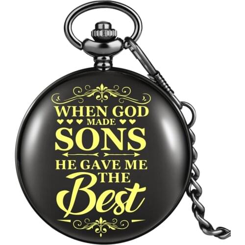 The BEST Sons Personality Quartz Pocket Watch Chic Yellow Text Memorial Gift For Son White Dial Fashion Pendant Thick Chain