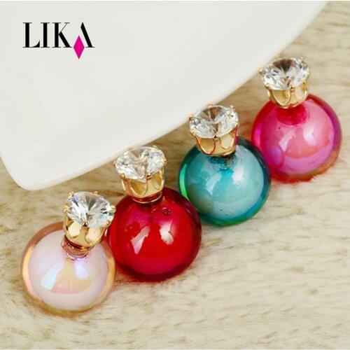 LIKA New Korean Fashion Women Lady Elegant Rose Glass Ball Flower Rhinestone Metal Stud Earrings For Women Jewelry Earring Set