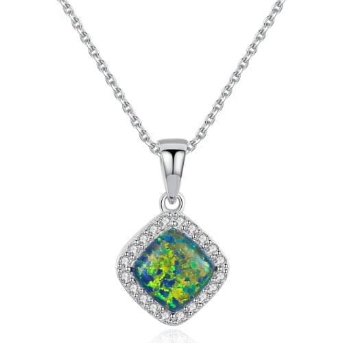 MetJakt S925 Sterling Silver Square Opal Zircon Set Fashion Simple Womens Necklace