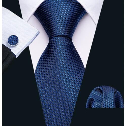 Fashion Blue Striped Men Tie Set 8.5cm Silk Jacquard Woven Necktie Wedding Business Handkerchief Cufflink Tie Barry.Wang FA-5313