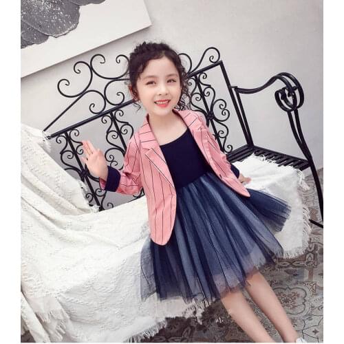 Fashion girls suit jackets foreign princess big children autumn new childrens girls striped solid color suits