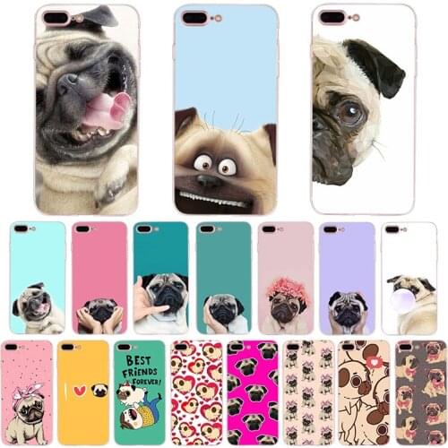 HOUSTMUST Cute PUG soft silicone cover for iphone x xr xs max 7 8 6s 6 plus 5s 5 10 se case shell cartoon pet dog funny design
