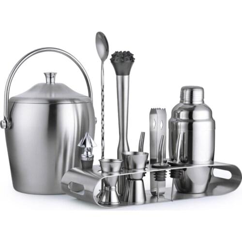 Premium Barware / Bar Tool Set Bartender Kit 304 Stainless Steel/Thickened Shaker Optional With Ice Bucket Stand