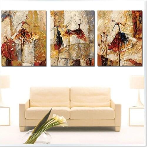 Vintage home decor Ballet dancer pictures painting by numbers Three-picture Combination oil painting on canvas Triptych P066