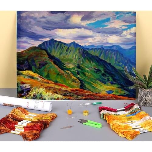 Landscape Carpathians Printed Canvas 11CT Cross Stitch Complete Kit Embroidery DMC Threads Craft Handiwork Sewing work Magic