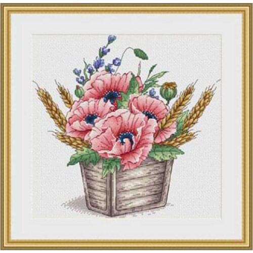 Cask poppy patterns Counted Cross Stitch 11CT 14CT 18CT DIY Cross Stitch Kits Embroidery Needlework Sets home decor