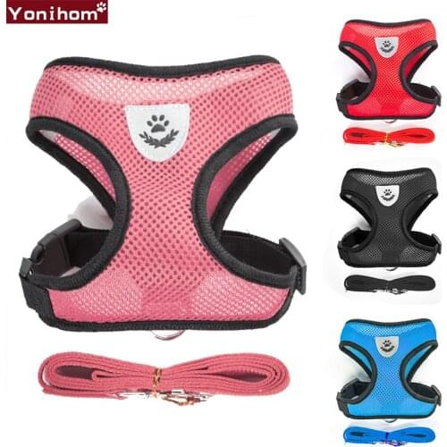 Nylon Dog Harness Leash Breathable Mesh Dog Harness Vest Reflective Tape Adjustable Dog Leash Nylon Pink Vest For Chihuahua