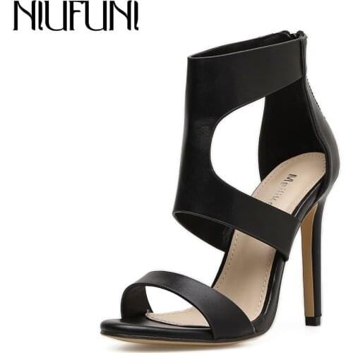 NIUFUNI 2020 New Women Sandal Sheep Pattern Hollowed Rome Shoes Sexy Shoes High Heel Female Sandals Plus Size 34-43