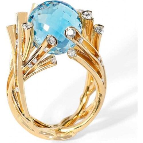 2021 Milanbgirl New Blue Crystal Ball Branch Ring for Women Anniversary Party Banquet Holiday Jewelry