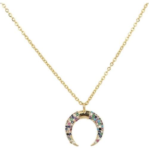 New Rainbow Cz moon Necklace Pendant Choker Colorful Copper snake chain Necklace Jewelry zircons Accessories gift for Women