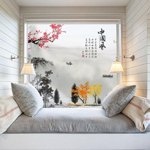 Custom landscape glass stickers Chinese style office scrub stickers bathroom bathroom stickers opaque balcony film