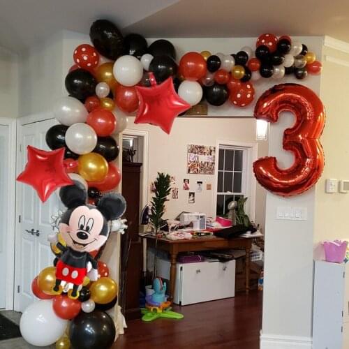 Mickey Minnie Mouse party Baby Shower princess girl birthday Balloon Cartoon Globos red black yellow mouse garland photo props
