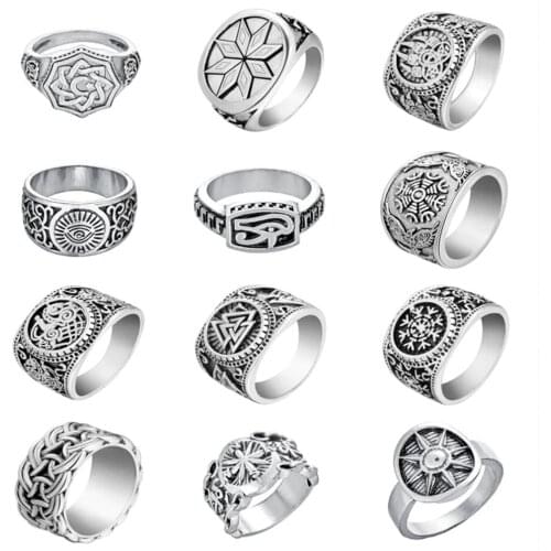 QIAMNI Handmade Vintage Hiphop Nordic Slavic Pagan Amulet Finger Ring Accessories Party Jewelry for Women Men Gift Bague Anel