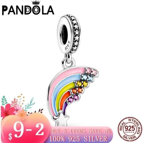 Hot 100% 925 Sterling SILVER charms Star moon rainbow Dangle Charm fit Original Pandora Bracelet silver 925 jewelry