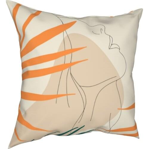 Line Art Woman And Leaves Pillowcase Printing Polyester Cushion Cover Decor Modern Abstract Throw Pillow Case Cover Home Square