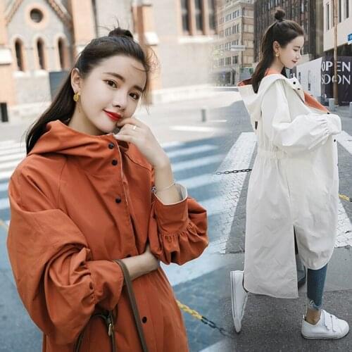 2021 Korean Spring Autumn New Trench Coats Womens Long Candy Colors Windbreakers Female Loose Hooded Outerwear Womens Overcoat