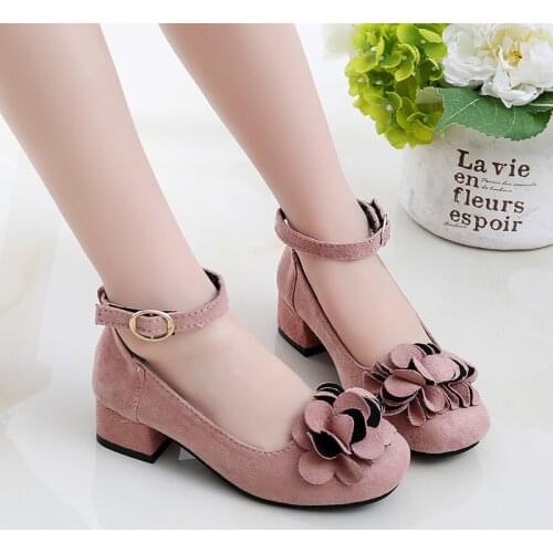 Girls shoes for wedding party princess leather shoes High heel flower big girls dress kids shoes 2019 4 5 6 7 8 9 10 11 years