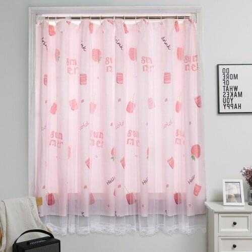 Plant printed Punch free Velcro Blackout Curtains for Kitchen Living Room cotton linen Door Curtains in the living room Bedroom