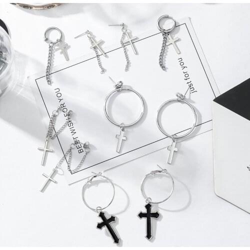 Fashion Vintage Stainless Steel Cross Pendant Earrings For Women New Statement Silver Color Drop Earrings 2021 Trend Jewelry