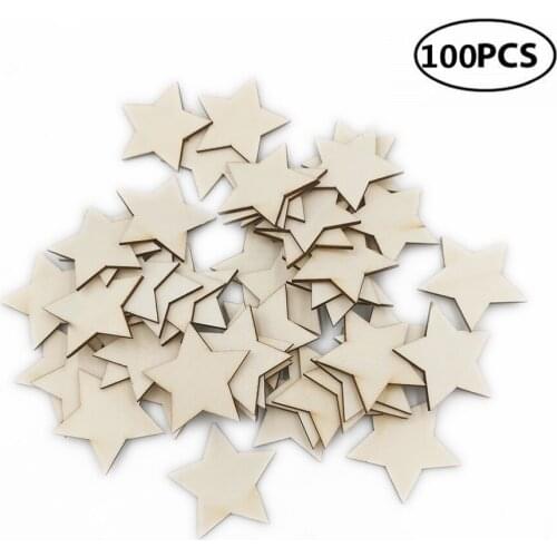 100pcs 20mm Wooden Star Cutouts Christmas Star Wooden Ornaments for Embellishments, Wedding, DIY, Craft, Festival