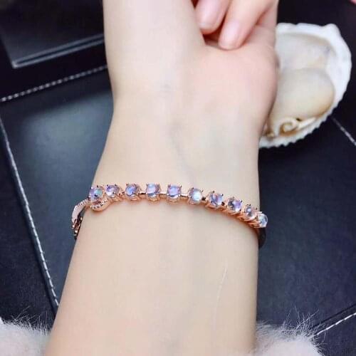 100% Natural And Real Moonstone bangle Bracelet Solid S925 Sterling Silver For Women Color Fine Jewelry