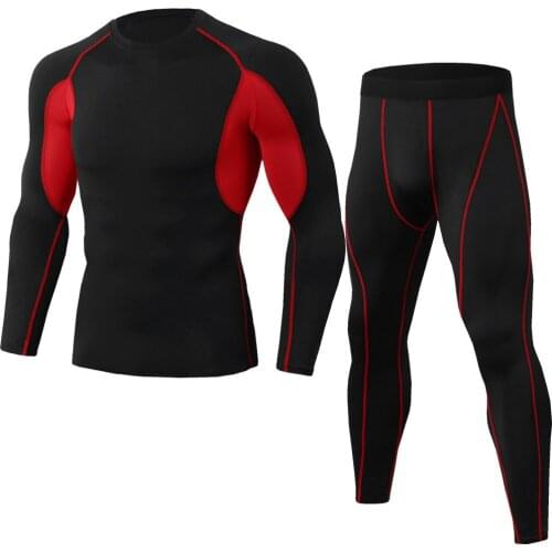 2 Pcs/Set Mens Tracksuit Compression Sports Suit Gym Fitness Clothes Running Jogging Sport Wear Training Workout Tights