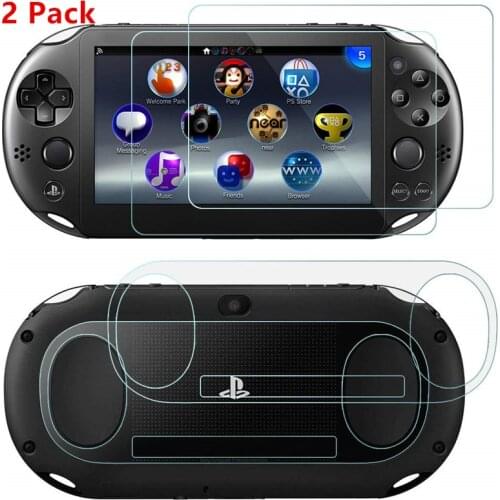 2 x Tempered Glass Front Screen Protector + HD Clear Crystal PET Back Protective Film For PS Vita PSV 2000 PlayStation Vita 2000