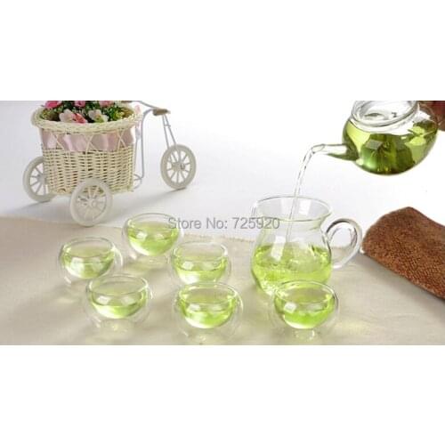 2015 hot selling 8pcs heat resistant glass teapot set 1pc kungfu teapot+1pc Fair cup+6pcs 50ml double cup Teaware Set JO 1054
