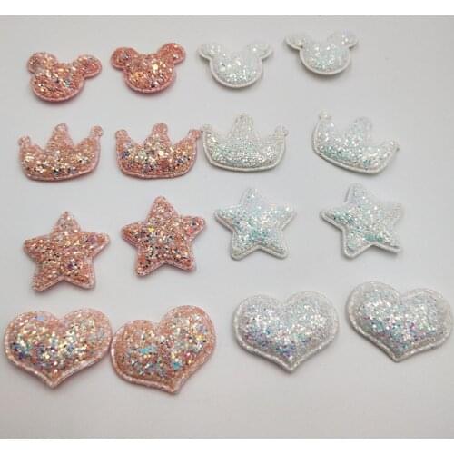 30pcs/lot Upscale Glitter Paillette Padded Crown Patches Appliques For Clothes Sewing Supplies DIY Craft Decoration