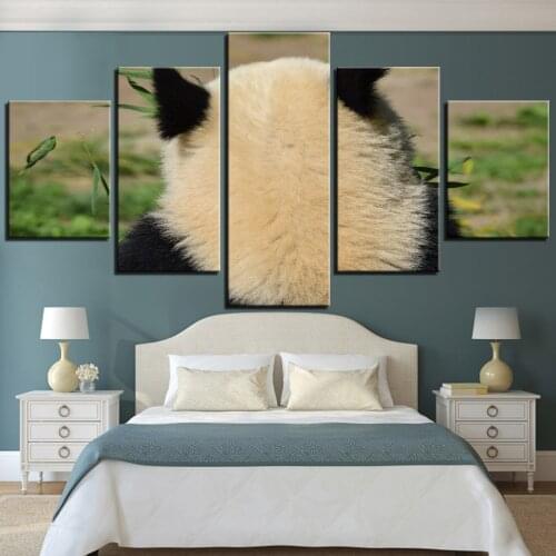 5 Pieces Panda Cute Back View Canvas Painting Animal Posters White Black Pictures Wallpapers For Home Kids Decor Artwork