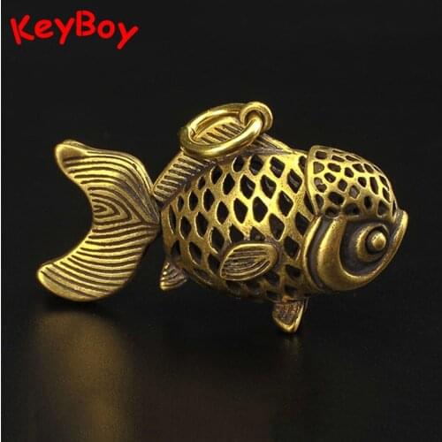 Pure Brass Hollow Big Tail Goldfish Keychain Pendants Movable Tail and Head Handmade Copper Key Chain Rings Hanging Jewelry Gift
