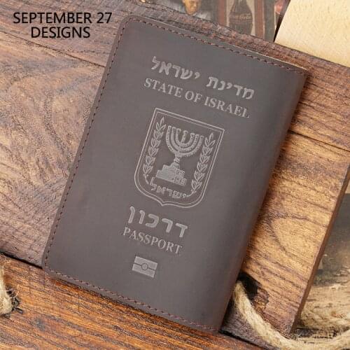 Israe Passport Cover Men Genuine Leather Retro Passport Case Women Crazy Horse Leather Handmade 100% Cowhide Travel Passport Bag
