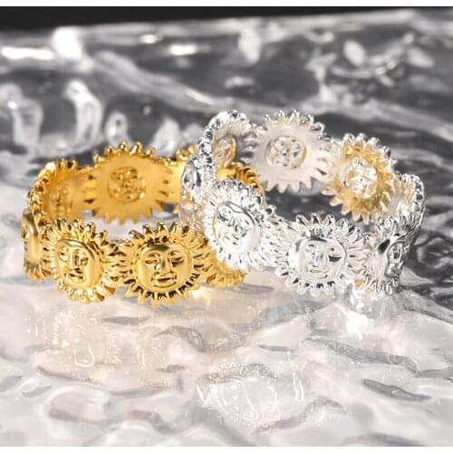 Vintage Sun Face Ring for Women Men Punk Gold Silver Color Round Rings Anillos Bague Fashion Exaggeration Jewelry Party Gifts