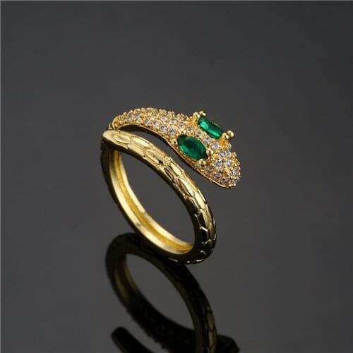Gold Color Spirit Snake Shape Ring For Women Girl Party Jewelry Unique Design AAA Cubic Zirconia Open Ring Adjustable Size