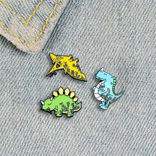 Creative Cartoon Pattern Dinosaur Badge Cute Happiness Pterodactyl Metal Enamel Brooch Fashion Art Lapel Backpack Jewelry Gift